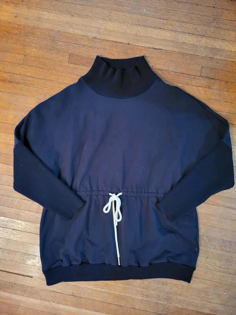 Men's Navy Mock Neck Drawstring Sweater